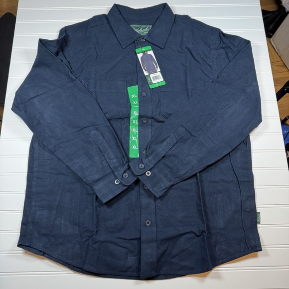 Woolrich 100% Cotton Chamois Shirt Long Sleeve Men's XL Blue NWT - Picture 2 of 6